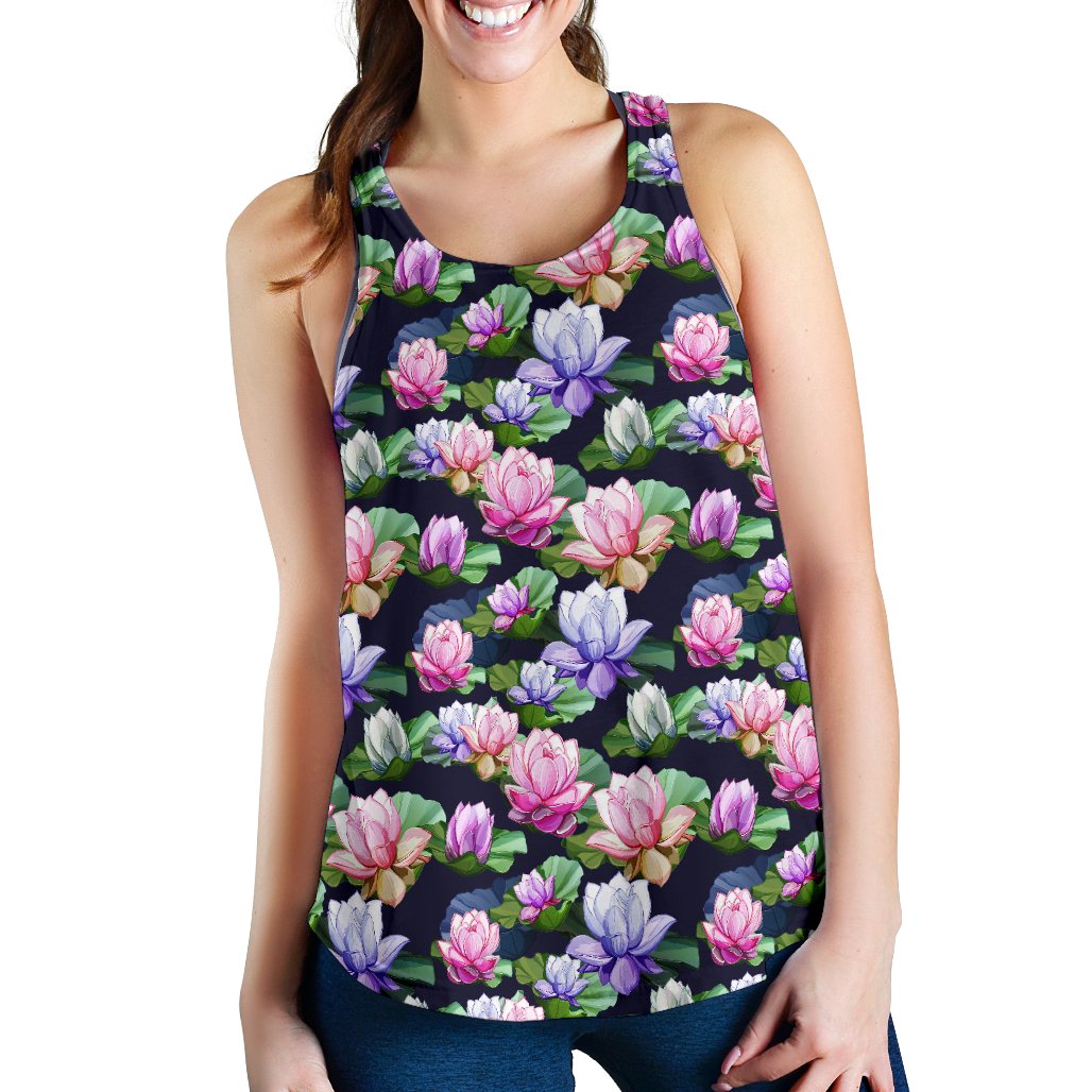 Lotus Flower Print Design Women Racerback Tank Top