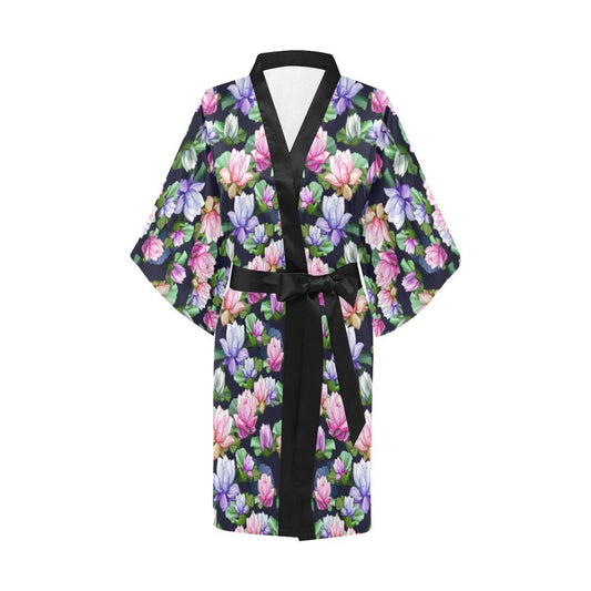 Lotus Flower Print Design Women Short Kimono Robe