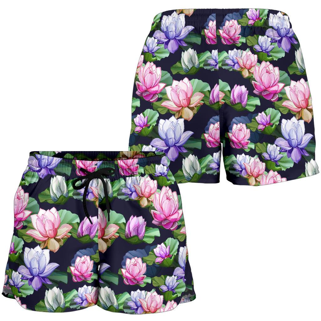 Lotus Flower Print Design Women Shorts-JTAMIGO.COM