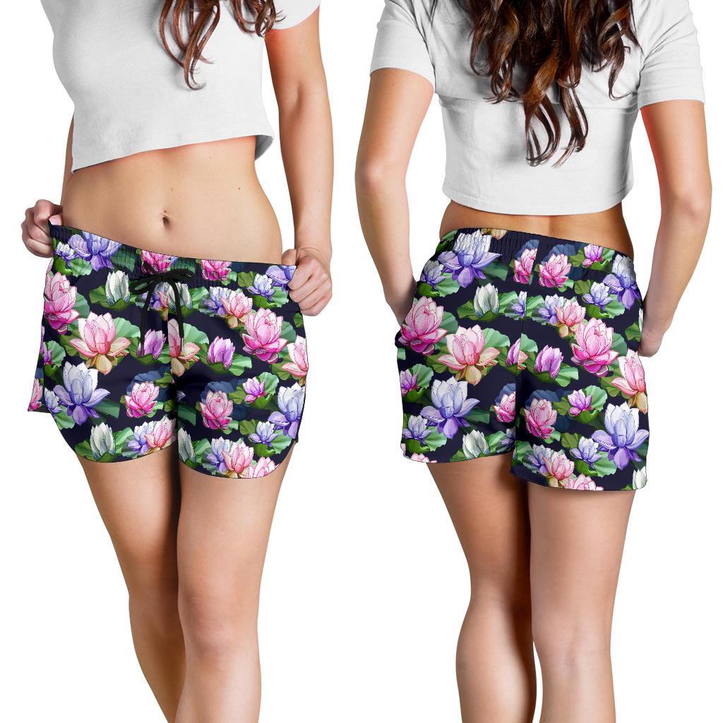 Lotus Flower Print Design Women Shorts-JTAMIGO.COM