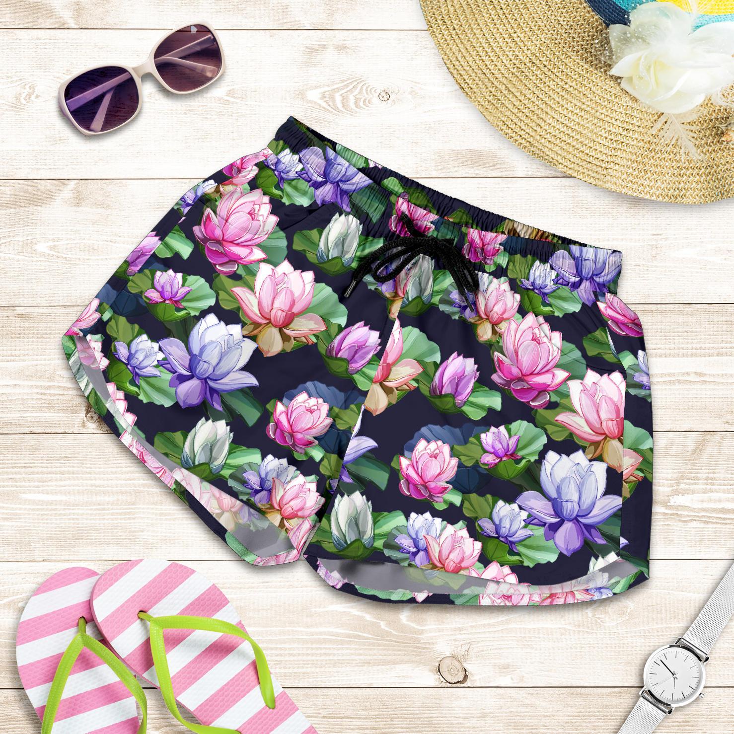Lotus Flower Print Design Women Shorts-JTAMIGO.COM