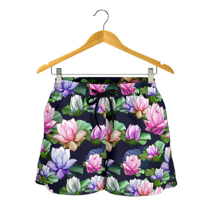 Lotus Flower Print Design Women Shorts-JTAMIGO.COM