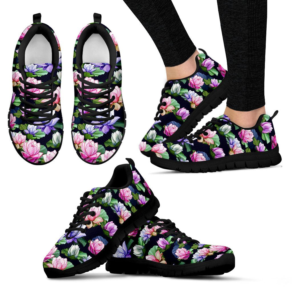 Lotus Flower Print Design Women Sneakers Shoes