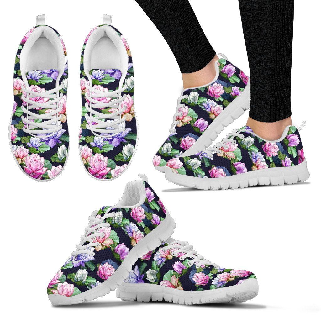 Lotus Flower Print Design Women Sneakers Shoes
