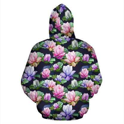 Lotus Flower Print Design Zip Up Hoodie