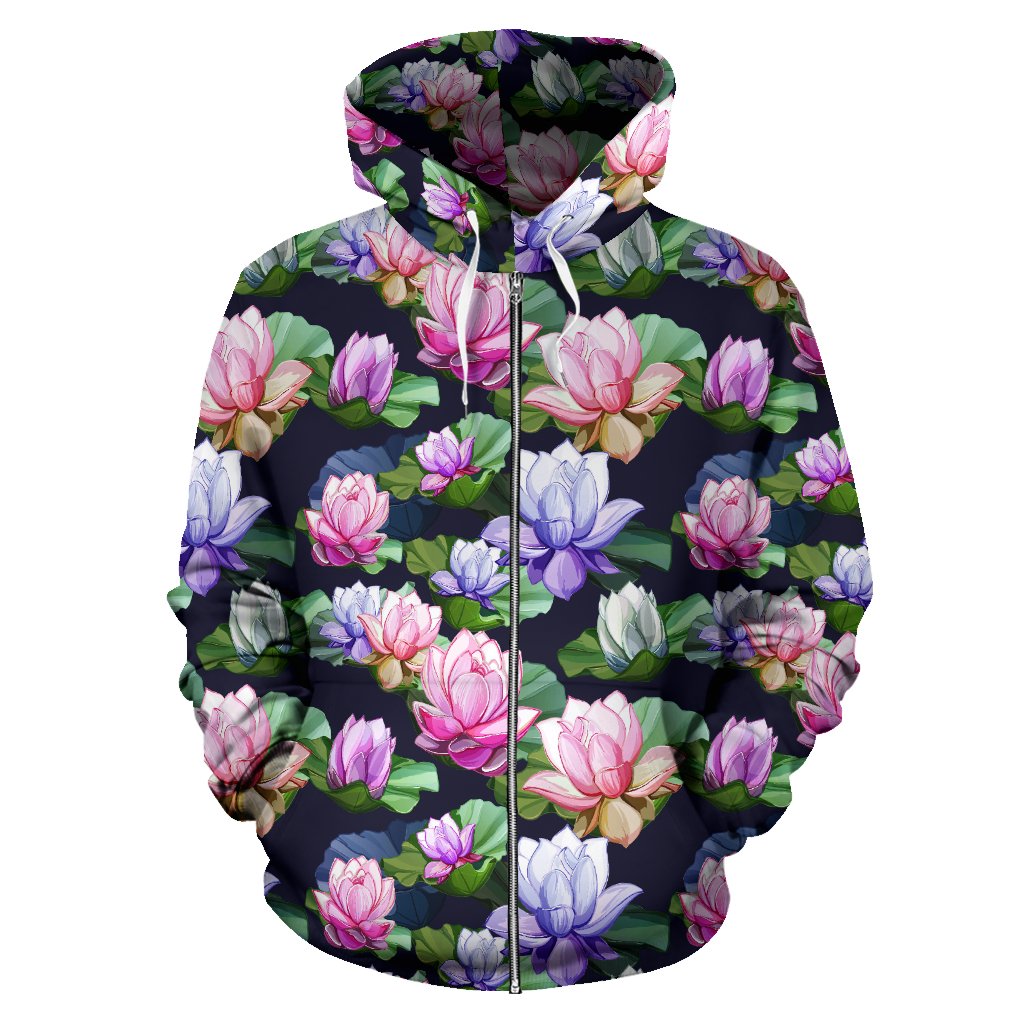Lotus Flower Print Design Zip Up Hoodie