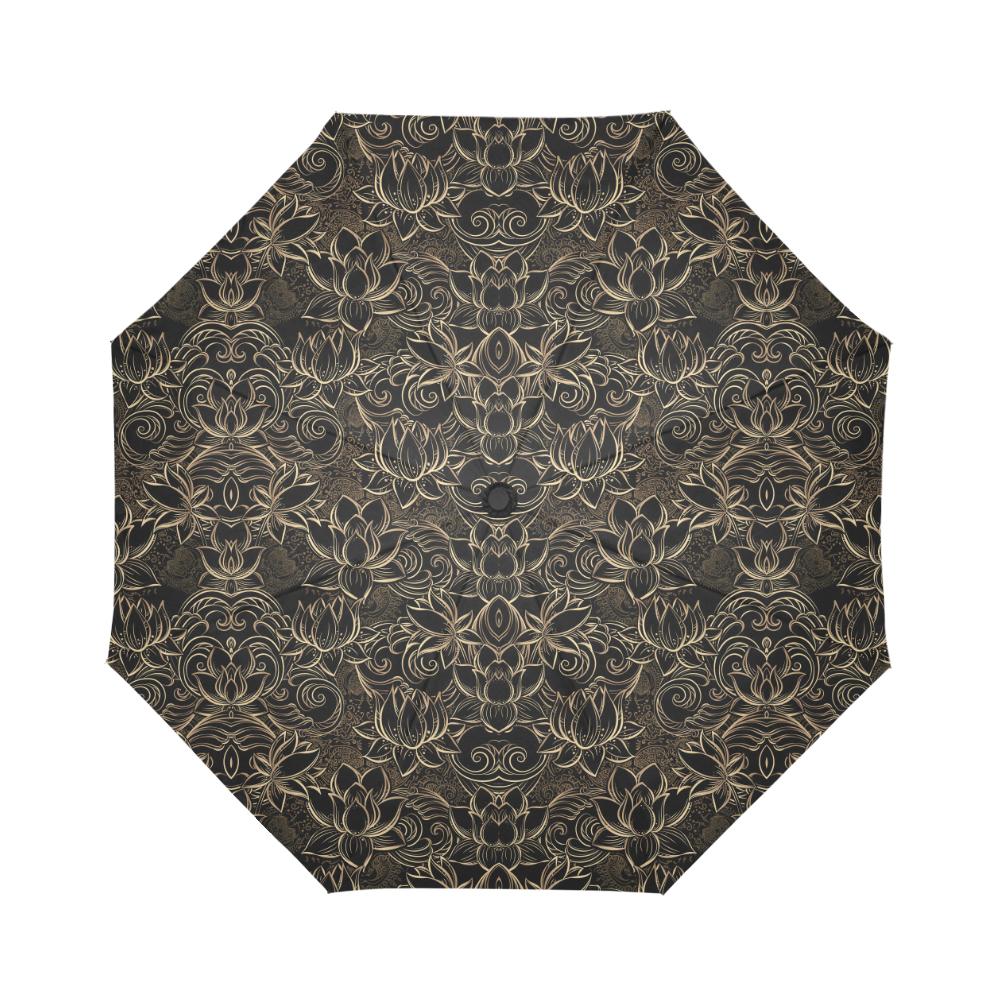 Lotus Gold Mandala Design Themed Automatic Foldable Umbrella