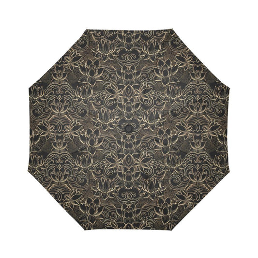 Lotus Gold Mandala Design Themed Automatic Foldable Umbrella