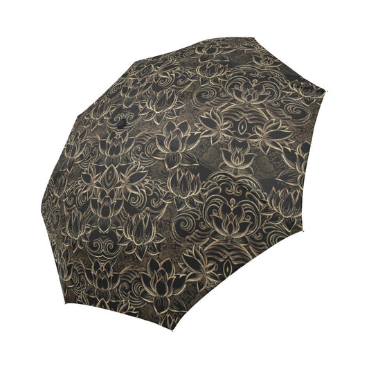 Lotus Gold Mandala Design Themed Automatic Foldable Umbrella