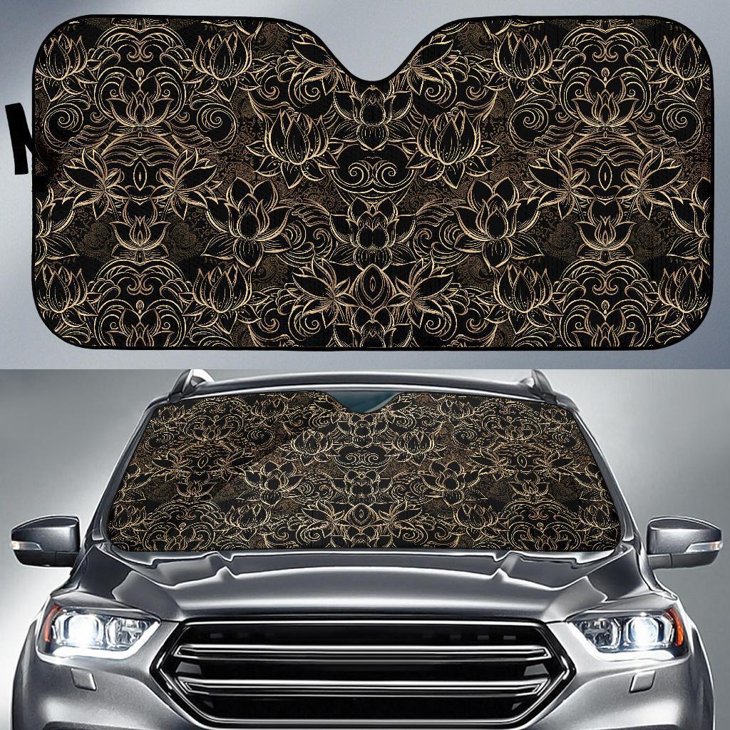 Lotus Gold Mandala Design Themed Car Sun Shade For Windshield