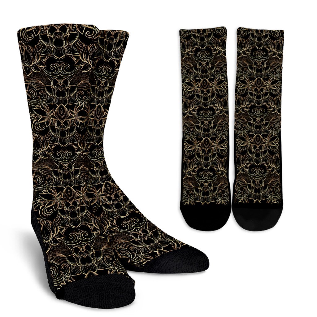 Lotus Gold Mandala Design Themed Crew Socks