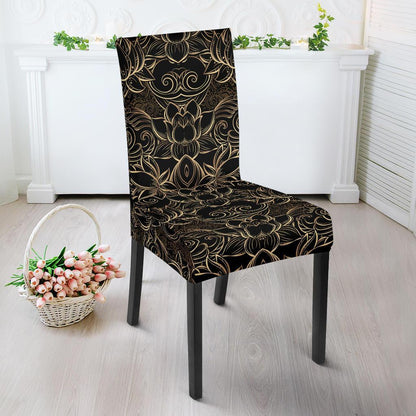 Lotus Gold Mandala Design Themed Dining Chair Slipcover-JTAMIGO.COM