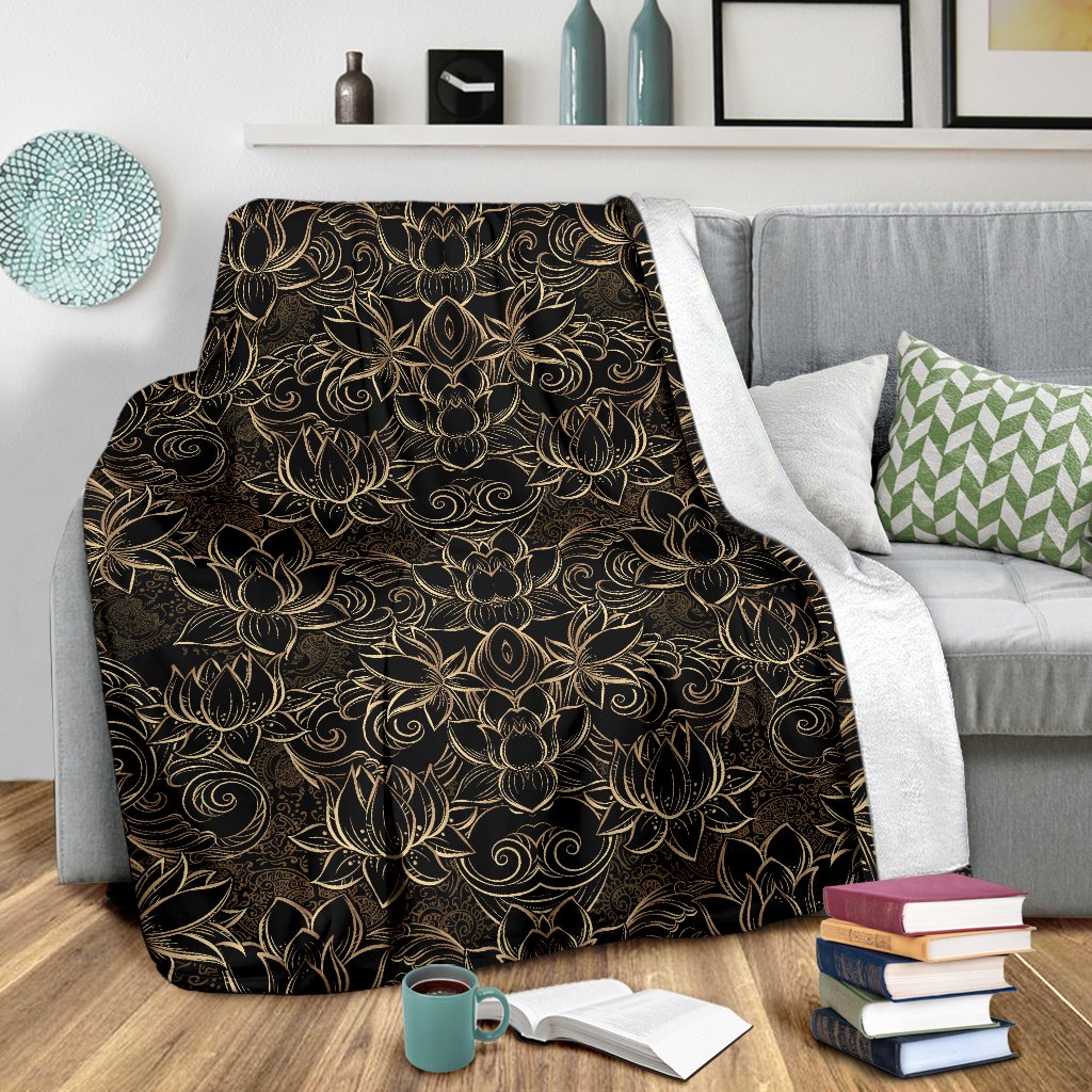 Lotus Gold Mandala Design Themed Fleece Blanket