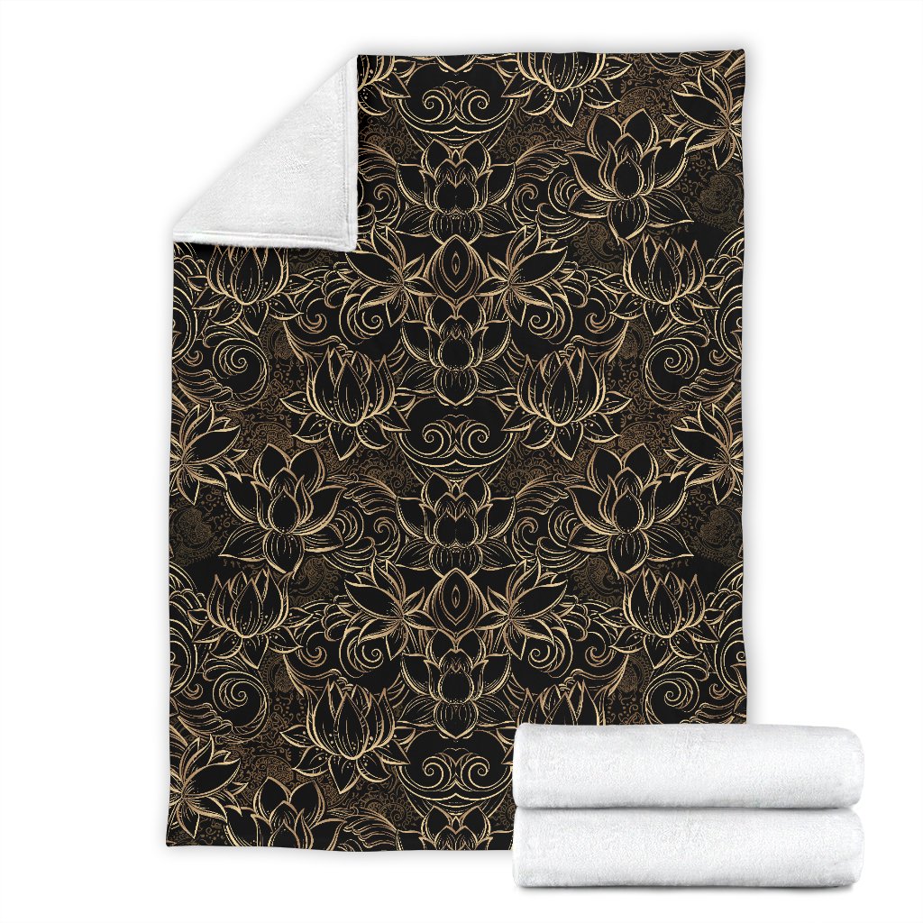 Lotus Gold Mandala Design Themed Fleece Blanket
