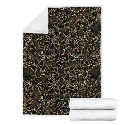 Lotus Gold Mandala Design Themed Fleece Blanket