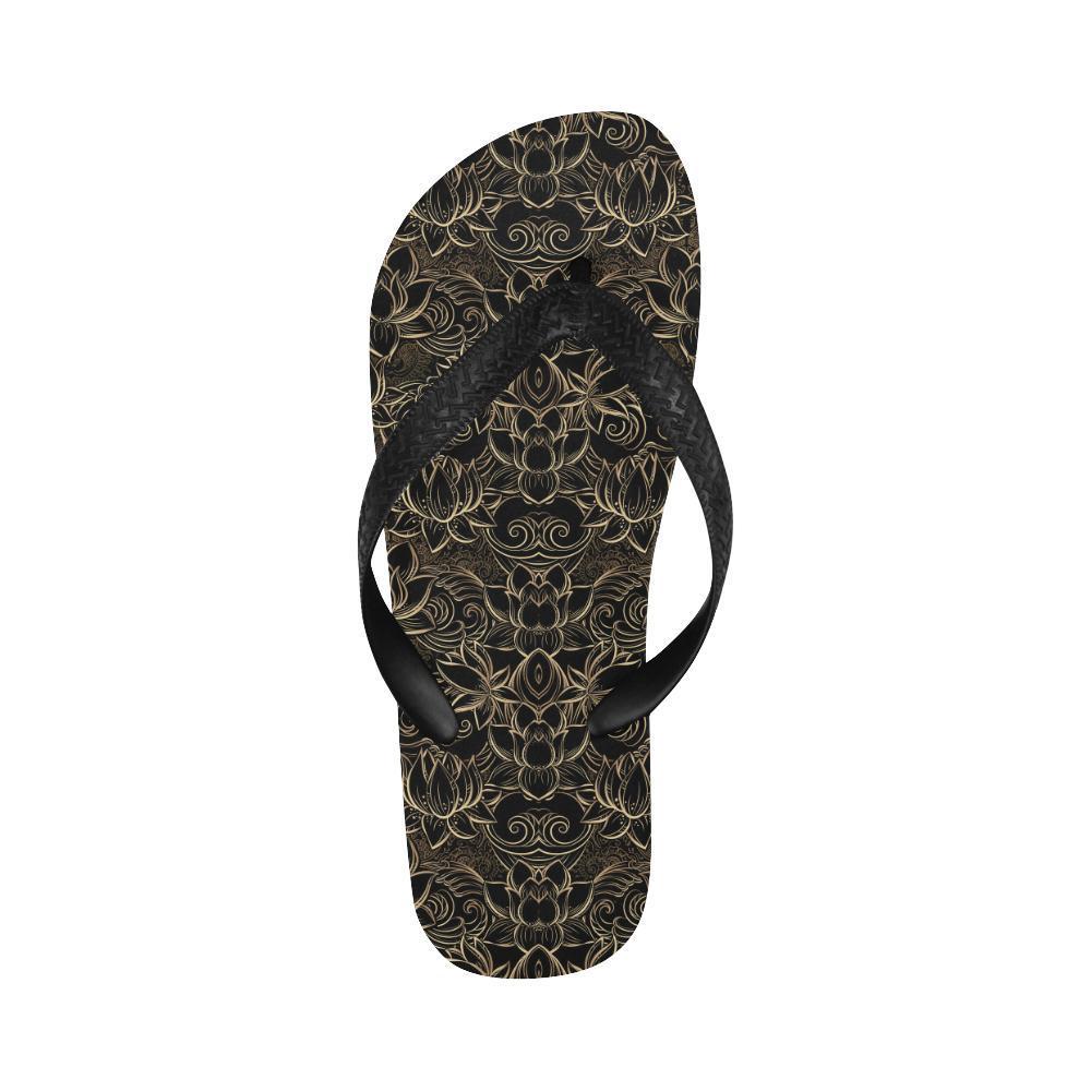 Lotus Gold Mandala Design Themed Flip Flops-JTAMIGO.COM