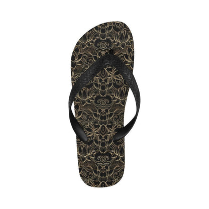 Lotus Gold Mandala Design Themed Flip Flops-JTAMIGO.COM