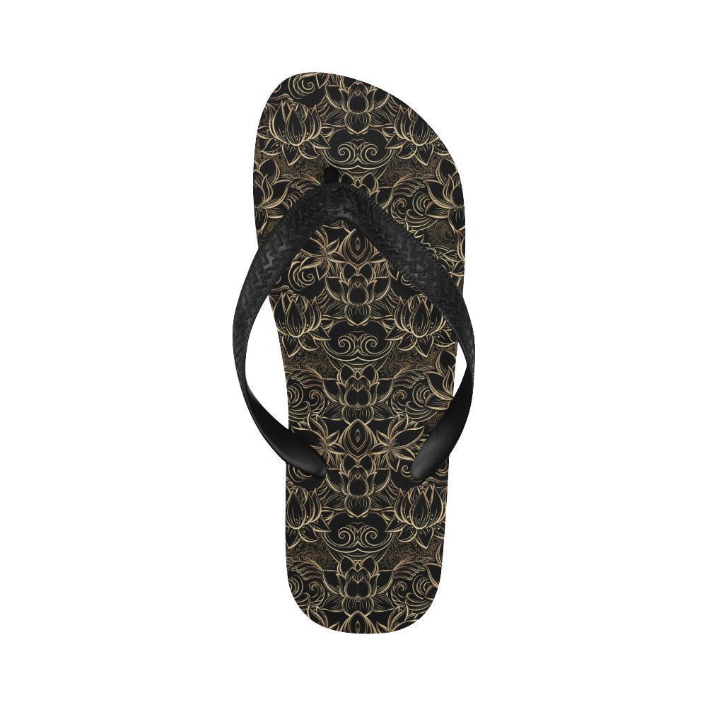 Lotus Gold Mandala Design Themed Flip Flops-JTAMIGO.COM