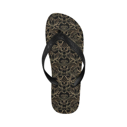 Lotus Gold Mandala Design Themed Flip Flops-JTAMIGO.COM