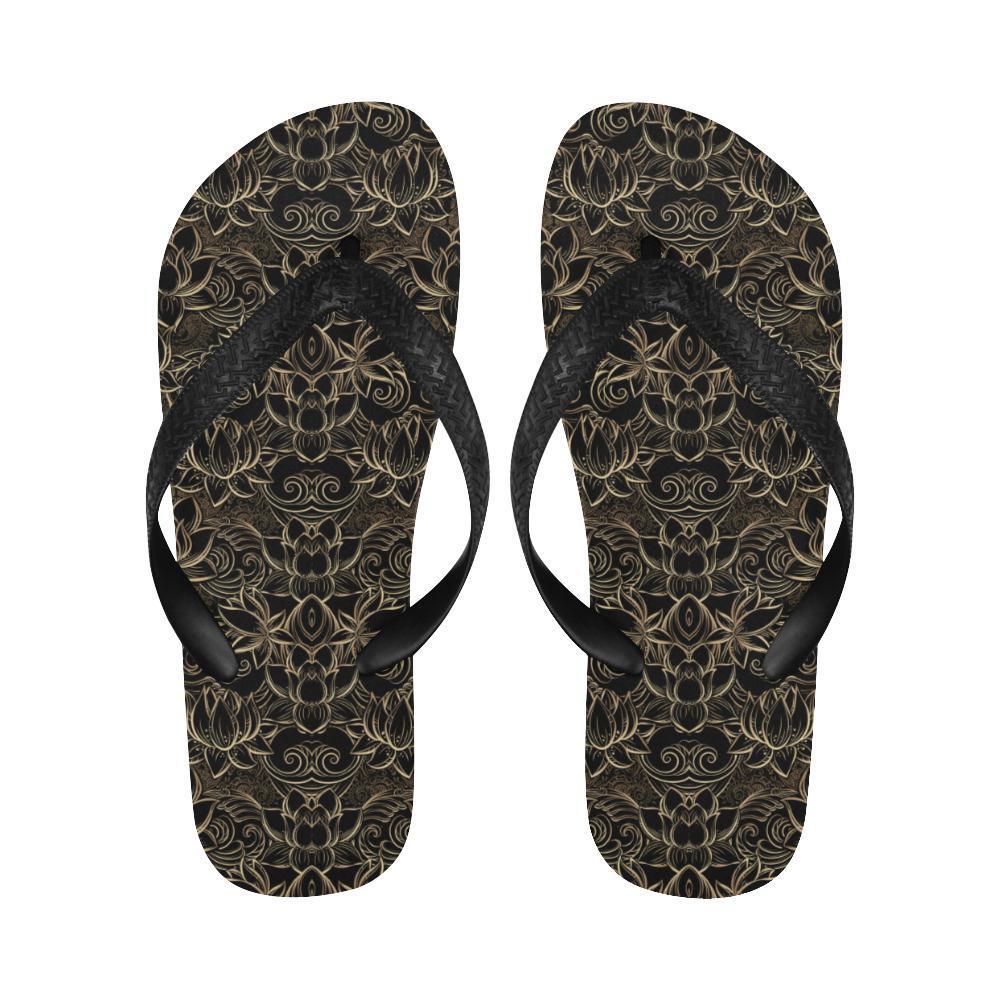 Lotus Gold Mandala Design Themed Flip Flops-JTAMIGO.COM