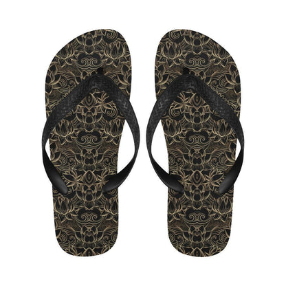 Lotus Gold Mandala Design Themed Flip Flops-JTAMIGO.COM