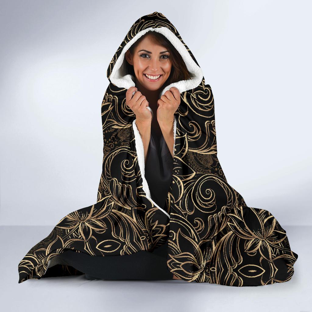 Lotus Gold Mandala Design Themed Hooded Blanket-JTAMIGO.COM