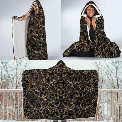 Lotus Gold Mandala Design Themed Hooded Blanket-JTAMIGO.COM