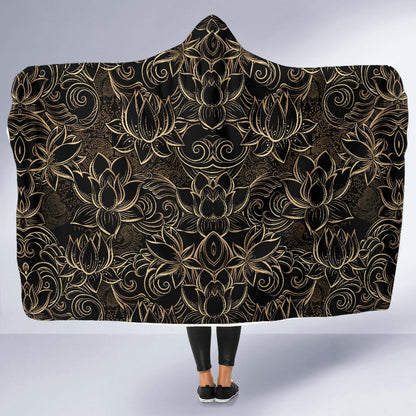 Lotus Gold Mandala Design Themed Hooded Blanket-JTAMIGO.COM
