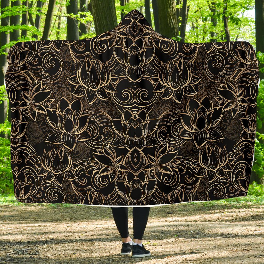 Lotus Gold Mandala Design Themed Hooded Blanket-JTAMIGO.COM