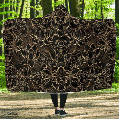 Lotus Gold Mandala Design Themed Hooded Blanket-JTAMIGO.COM
