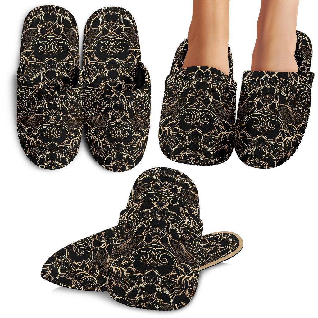 Lotus Gold Mandala Design Themed House Slippers