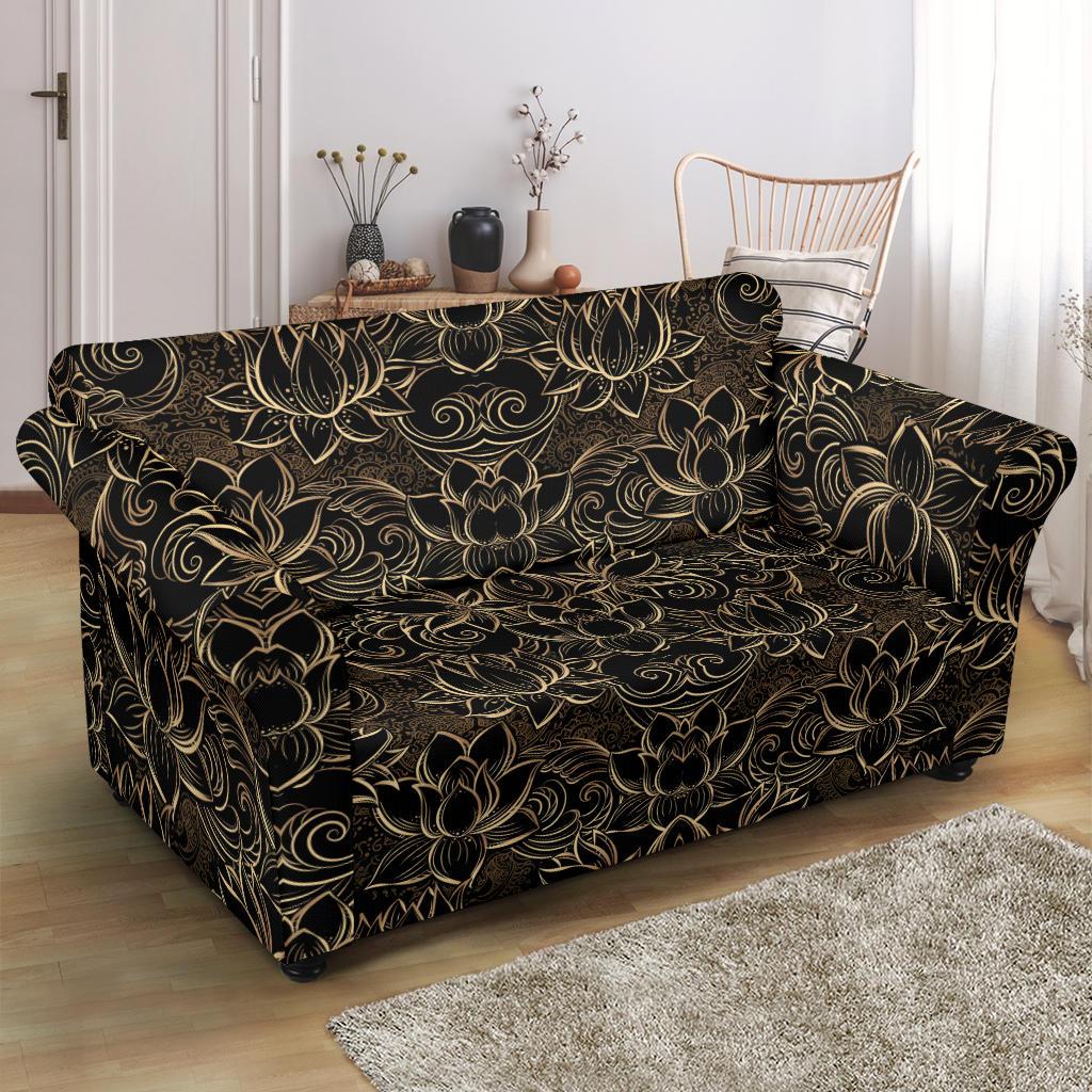 Lotus Gold Mandala Design Themed Loveseat Slipcover-JTAMIGO.COM