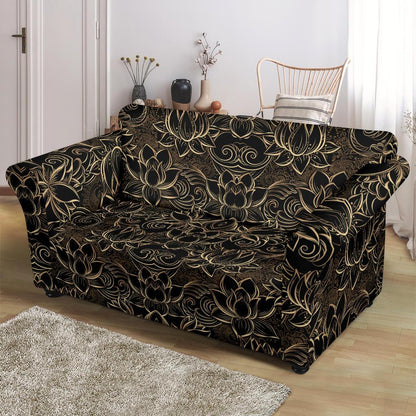Lotus Gold Mandala Design Themed Loveseat Slipcover-JTAMIGO.COM