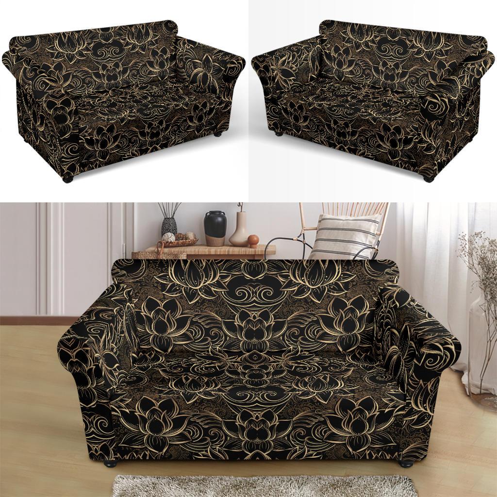 Lotus Gold Mandala Design Themed Loveseat Slipcover-JTAMIGO.COM