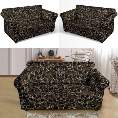Lotus Gold Mandala Design Themed Loveseat Slipcover-JTAMIGO.COM
