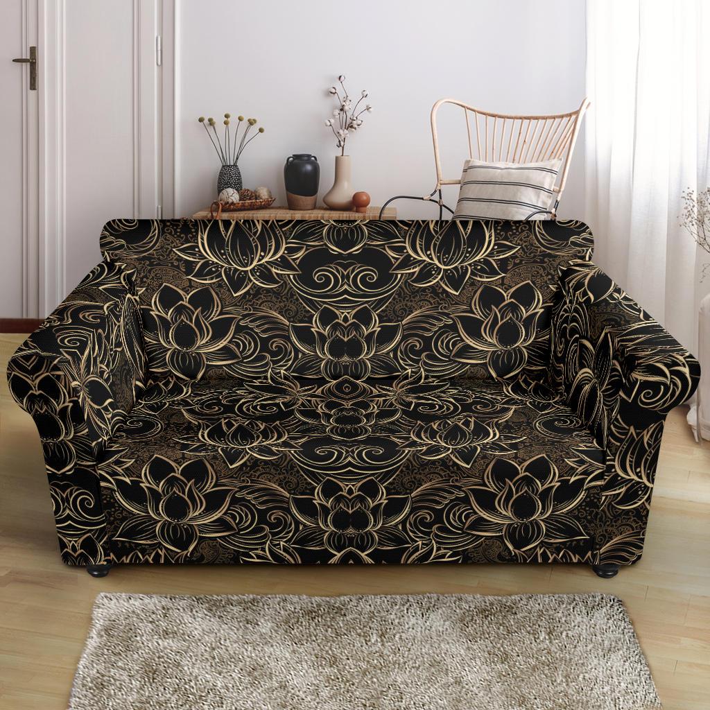 Lotus Gold Mandala Design Themed Loveseat Slipcover-JTAMIGO.COM