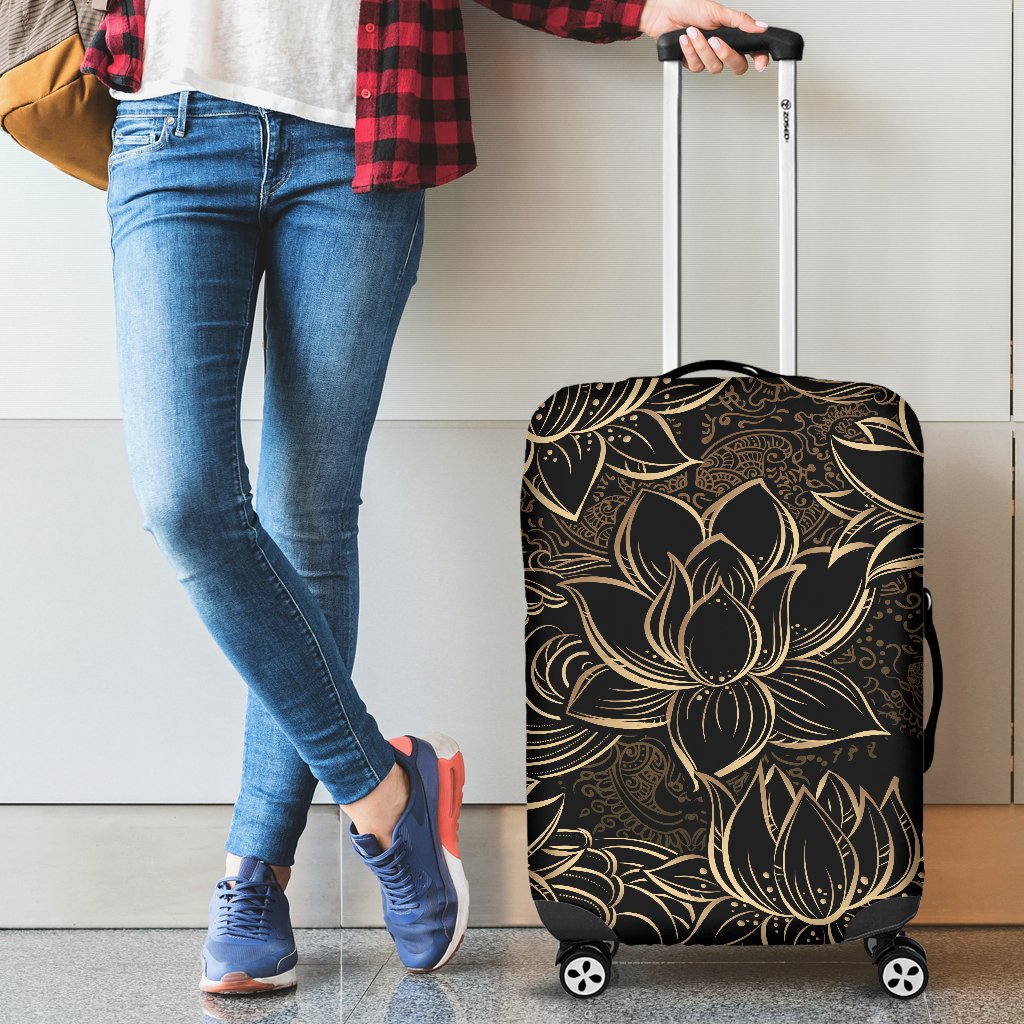 Lotus Gold Mandala Design Themed Luggage Cover Protector