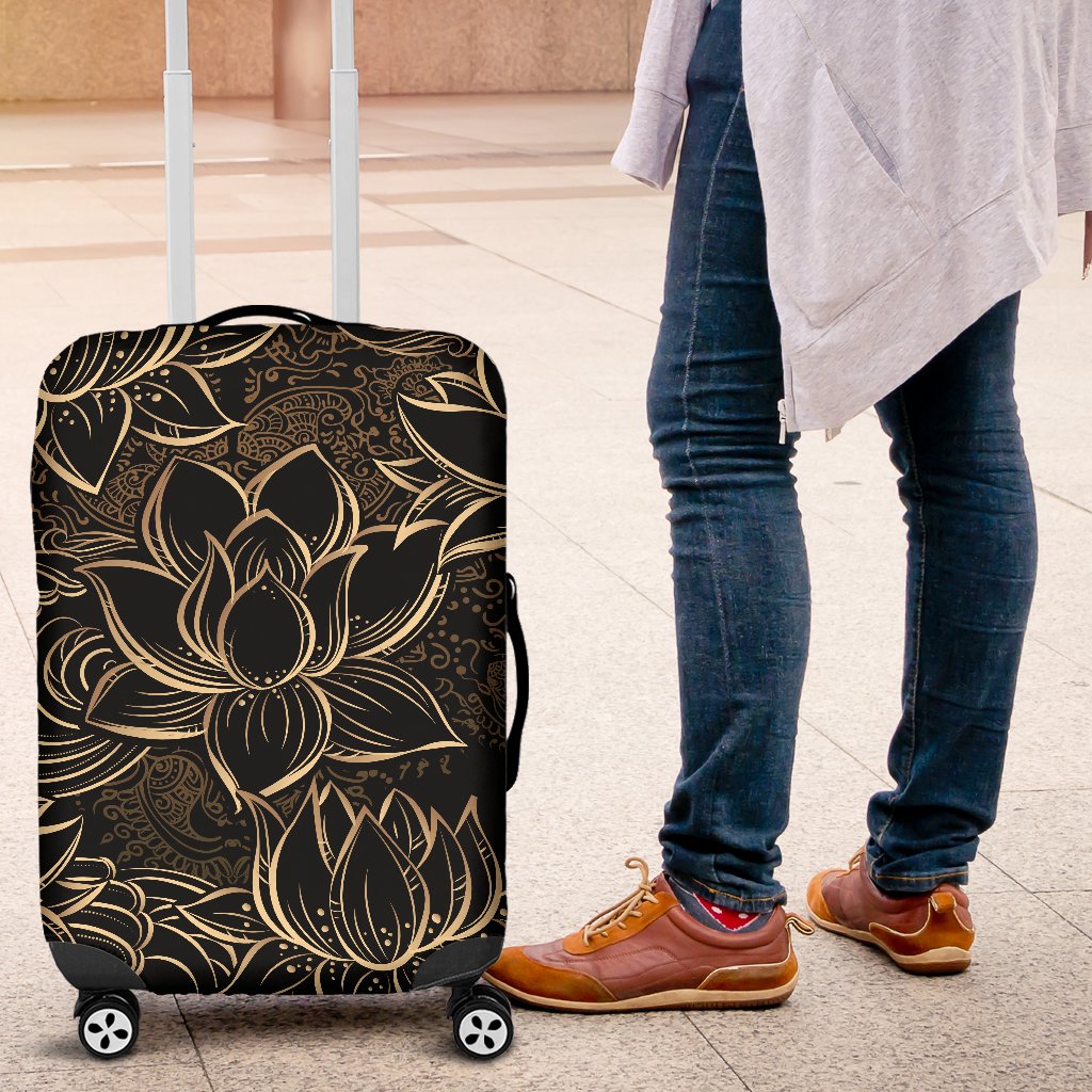 Lotus Gold Mandala Design Themed Luggage Cover Protector