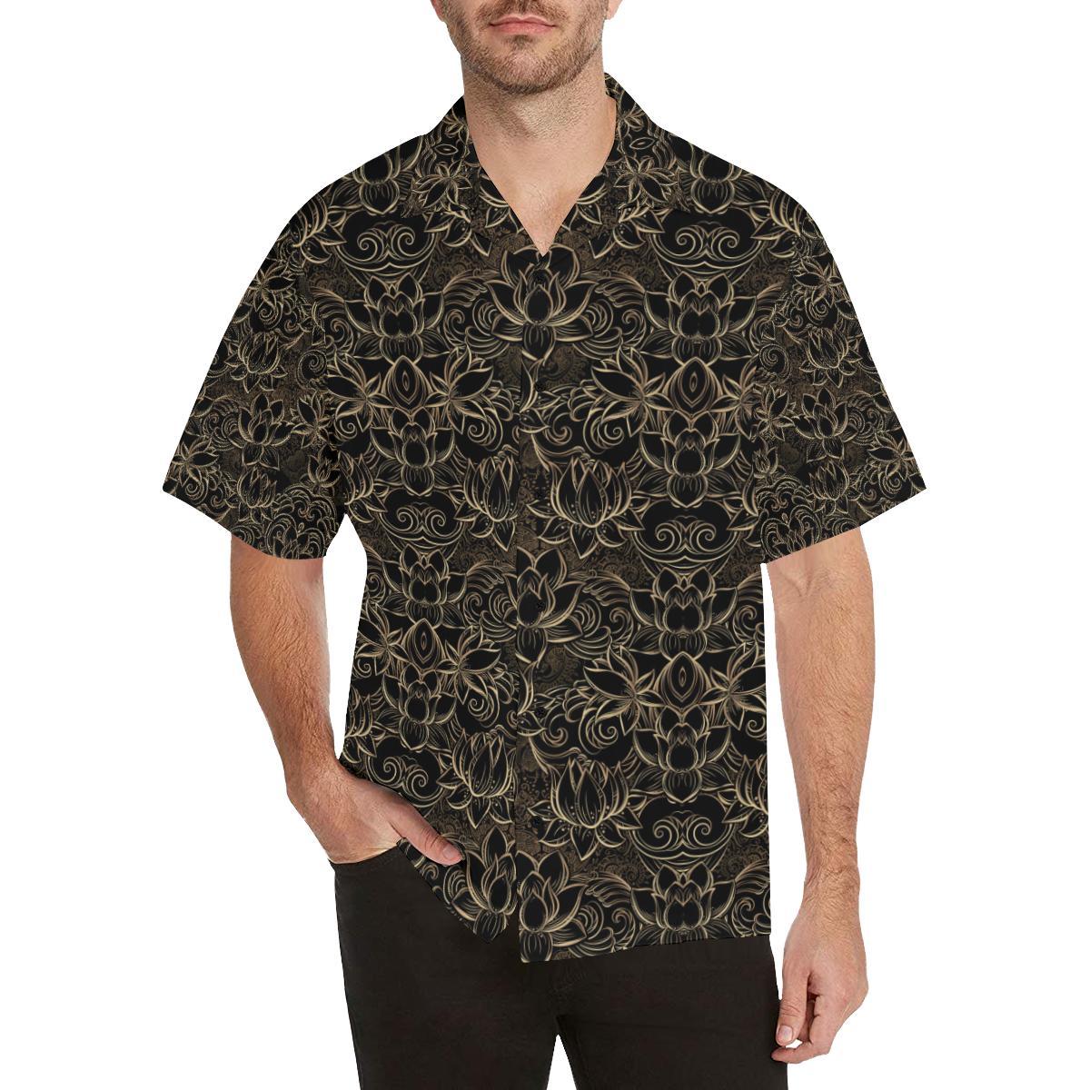 Lotus Gold Mandala Design Themed Men Aloha Hawaiian Shirt