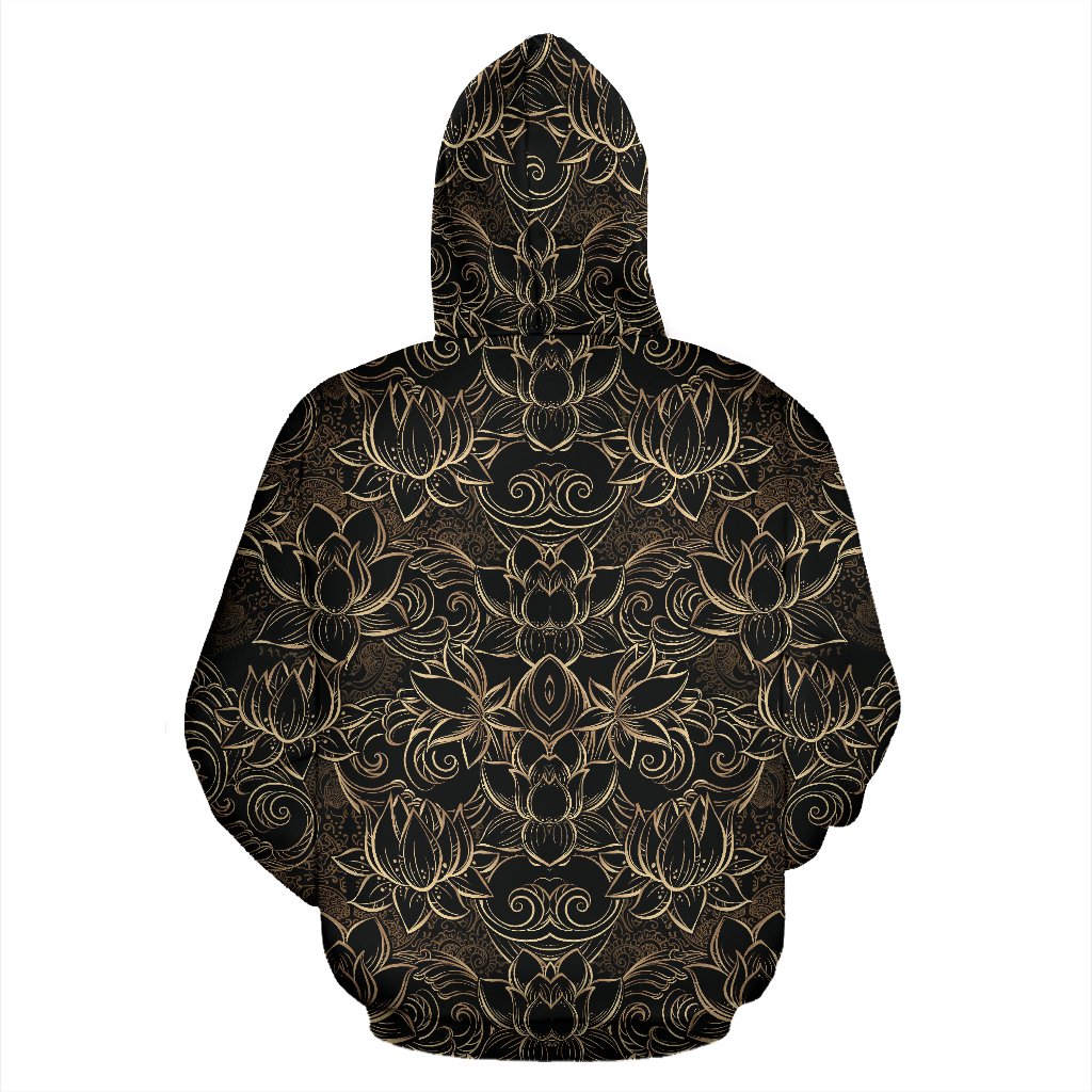 Lotus Gold Mandala Design Themed Pullover Hoodie