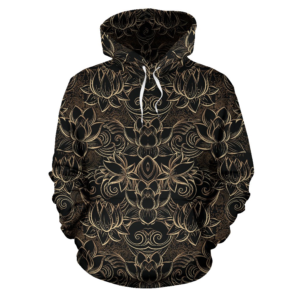 Lotus Gold Mandala Design Themed Pullover Hoodie