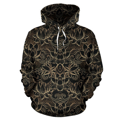 Lotus Gold Mandala Design Themed Pullover Hoodie