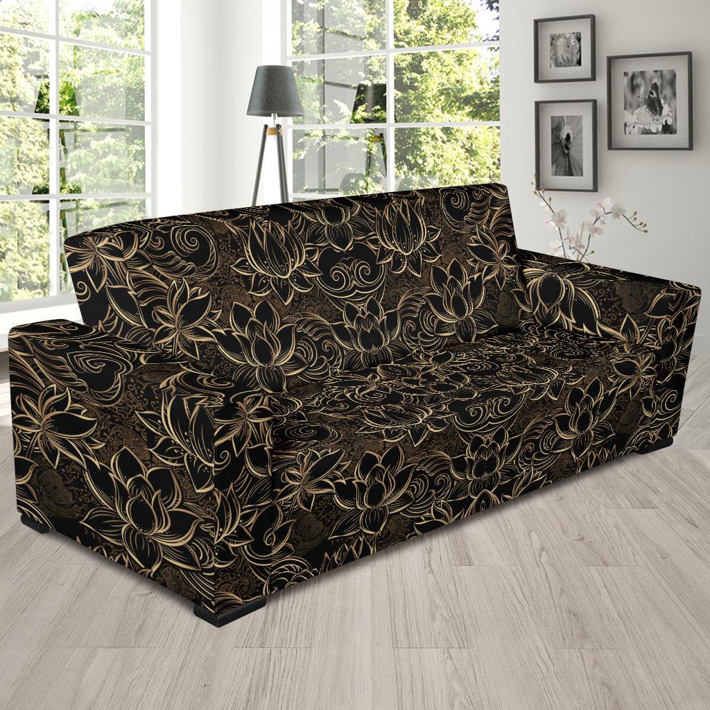 Lotus Gold Mandala Design Themed Sofa Slipcover-JTAMIGO.COM