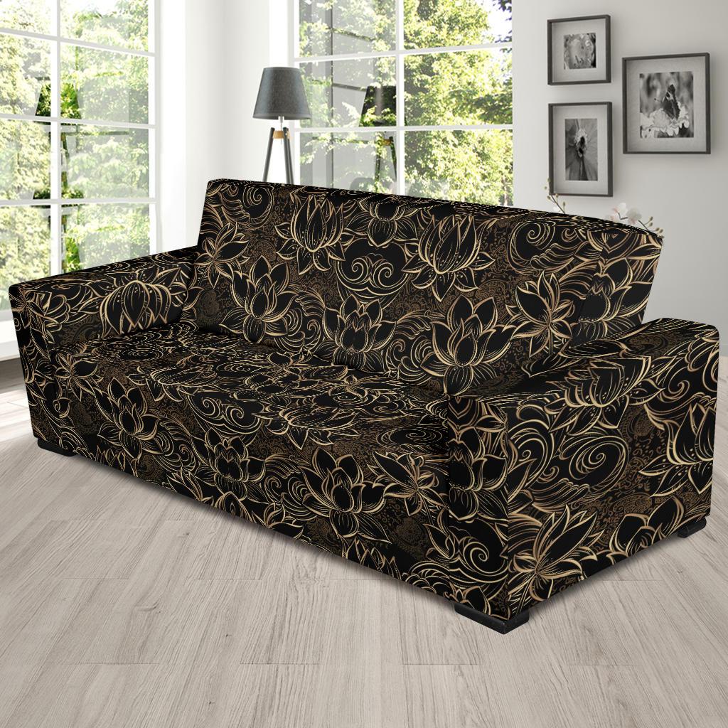 Lotus Gold Mandala Design Themed Sofa Slipcover-JTAMIGO.COM