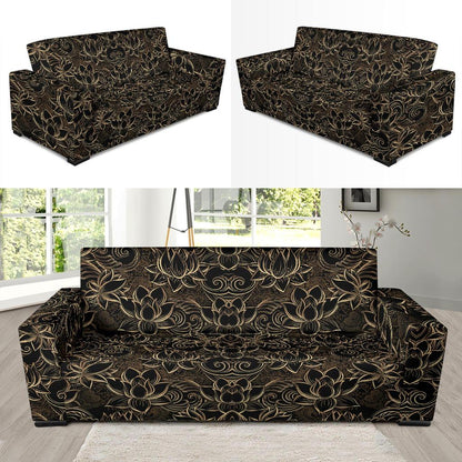 Lotus Gold Mandala Design Themed Sofa Slipcover-JTAMIGO.COM