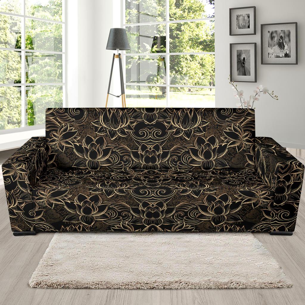 Lotus Gold Mandala Design Themed Sofa Slipcover-JTAMIGO.COM