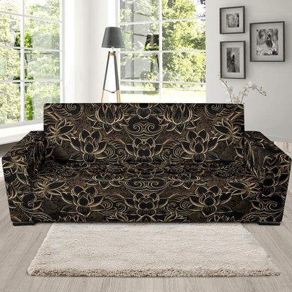 Lotus Gold Mandala Design Themed Sofa Slipcover-JTAMIGO.COM