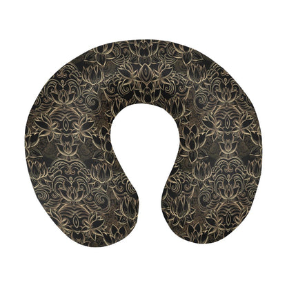 Lotus Gold Mandala Design Themed U-Shaped Travel Neck Pillow-JTAMIGO.COM