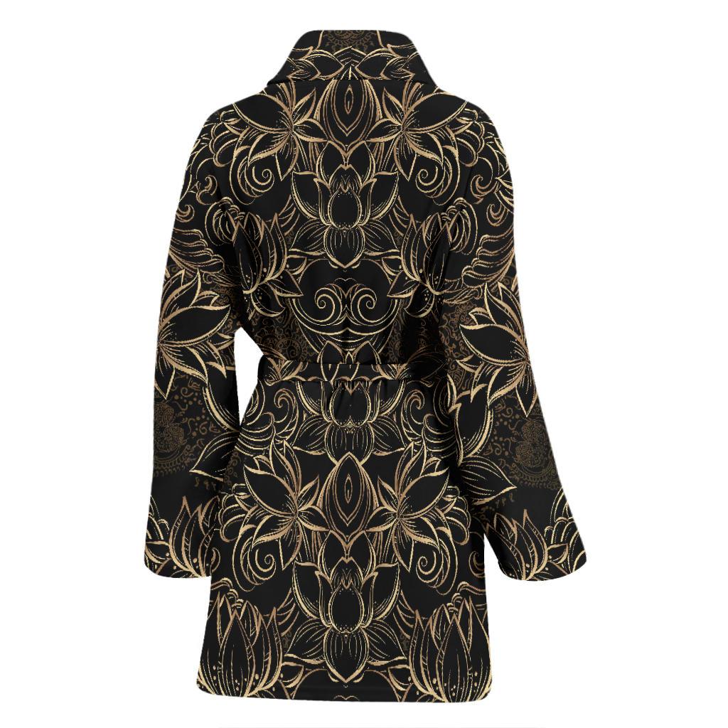 Lotus Gold Mandala Design Themed Women Bath Robe-JTAMIGO.COM