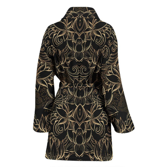 Lotus Gold Mandala Design Themed Women Bath Robe-JTAMIGO.COM